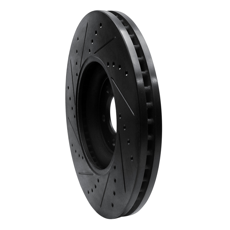 Jaguar XKR Brake Rotor (1) - Front Right - R1 Concepts - Drilled & Slotted - Black - `10-`24